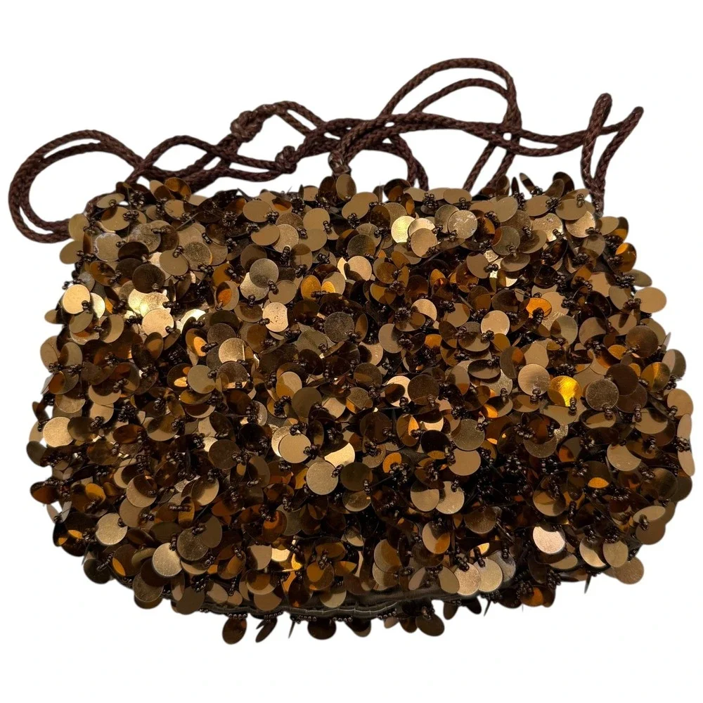 Walborg Vintage‎ Bronze Sequin Beaded Evening Bag Shoulder Purse Made in Macau